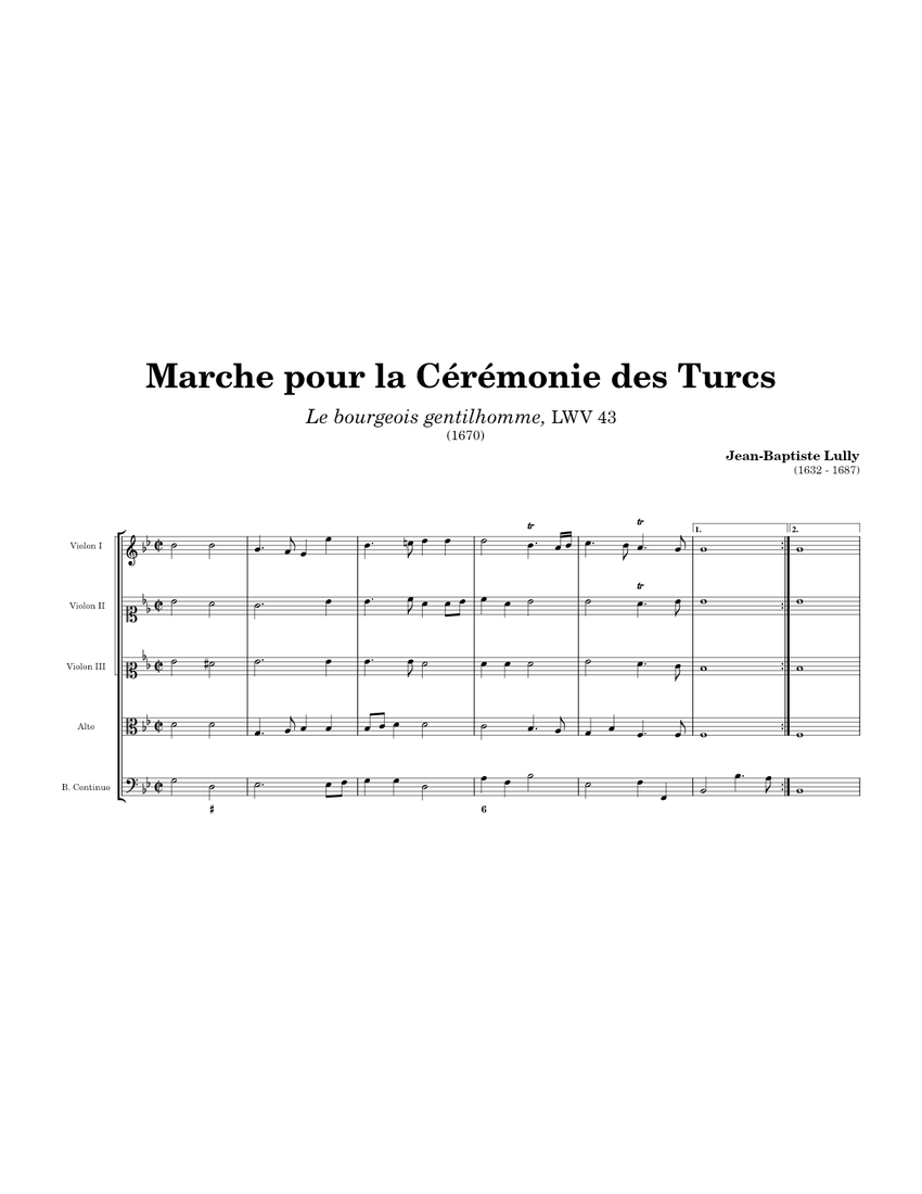 リュリ - トルコの儀式のための行進曲 楽譜 弦楽器グループ (混合