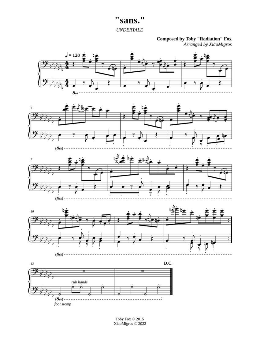 サンズ - アンダーテール 楽譜 ピアノ (ソロ) | MuseScore.com