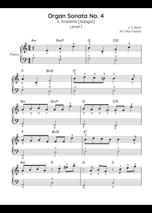 バッハ オルガンソナタ第4番 ホ短調 BWV 528 アンダンテ ピアノ用 楽譜