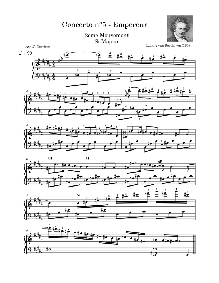 ベートーヴェン：ピアノ協奏曲 第5番 「皇帝」 作品73 楽譜 コード付き