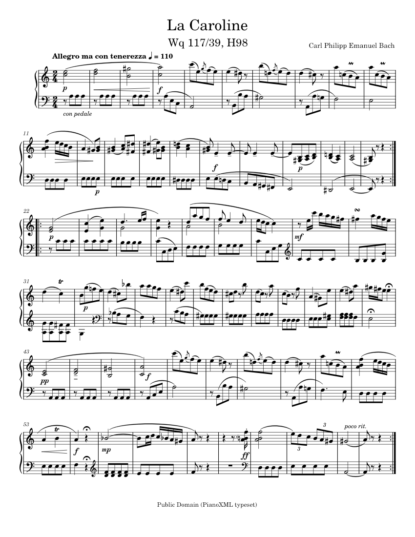 CPE バッハ: ラ・カロリーヌ H98 楽譜 ピアノ (ソロ) easy | MuseScore.com