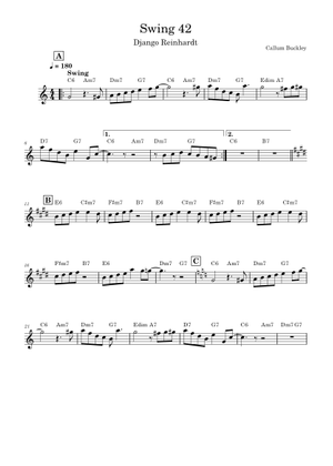 Swing 42 の公式楽譜を演奏する by Django Reinhardt ピアノ, ボーカル
