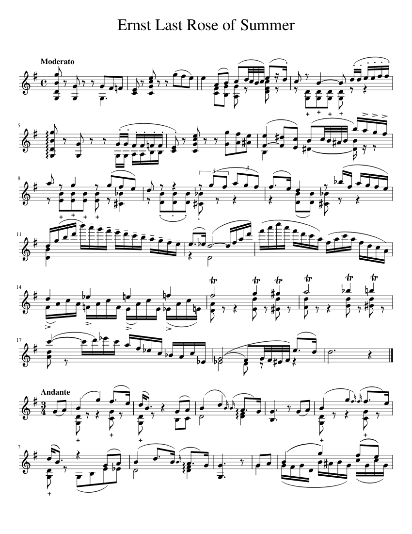 エルンスト 夏の最後のバラ 楽譜 バイオリン (ソロ) | MuseScore.com