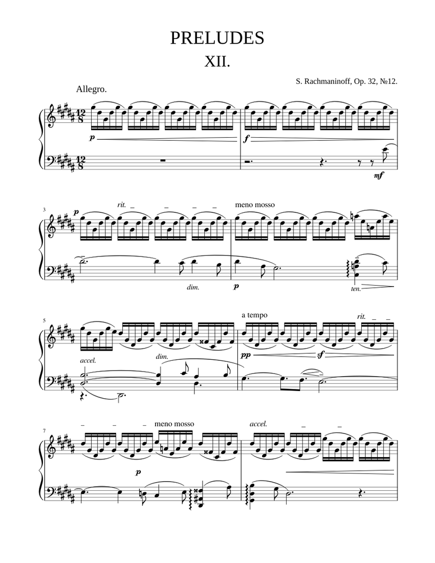 ラフマニノフ - 前奏曲 作品32 第12番 嬰ト短調 楽譜 ピアノ (ソロ