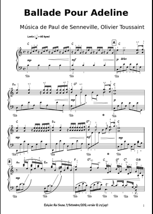 Ballade pour adeline – Richard Clayderman 楽譜 ピアノ (ソロ