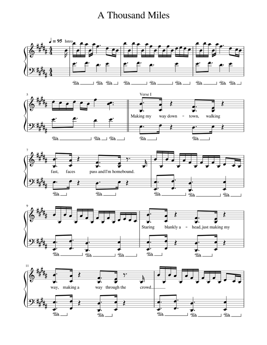 千マイル - ヴァネッサ・カールトン 楽譜 ピアノ (ソロ) | MuseScore.com