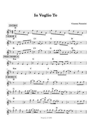Io voglio te – Gianna Nannini 楽譜 コード付き ピアノ (ソロ) | MuseScore.com