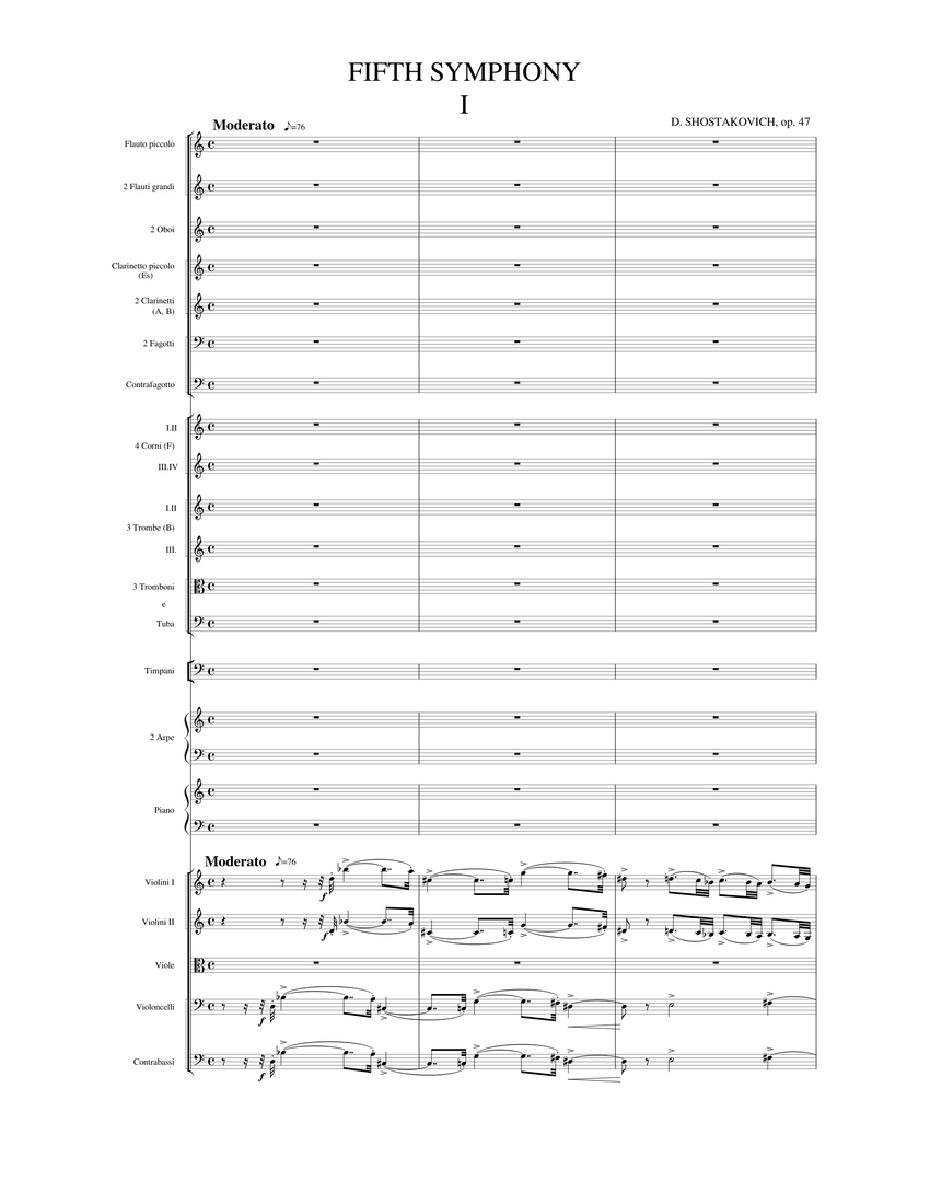ショスタコーヴィチ交響曲第5番、第1楽章 楽譜 ピアノ, トロンボーン