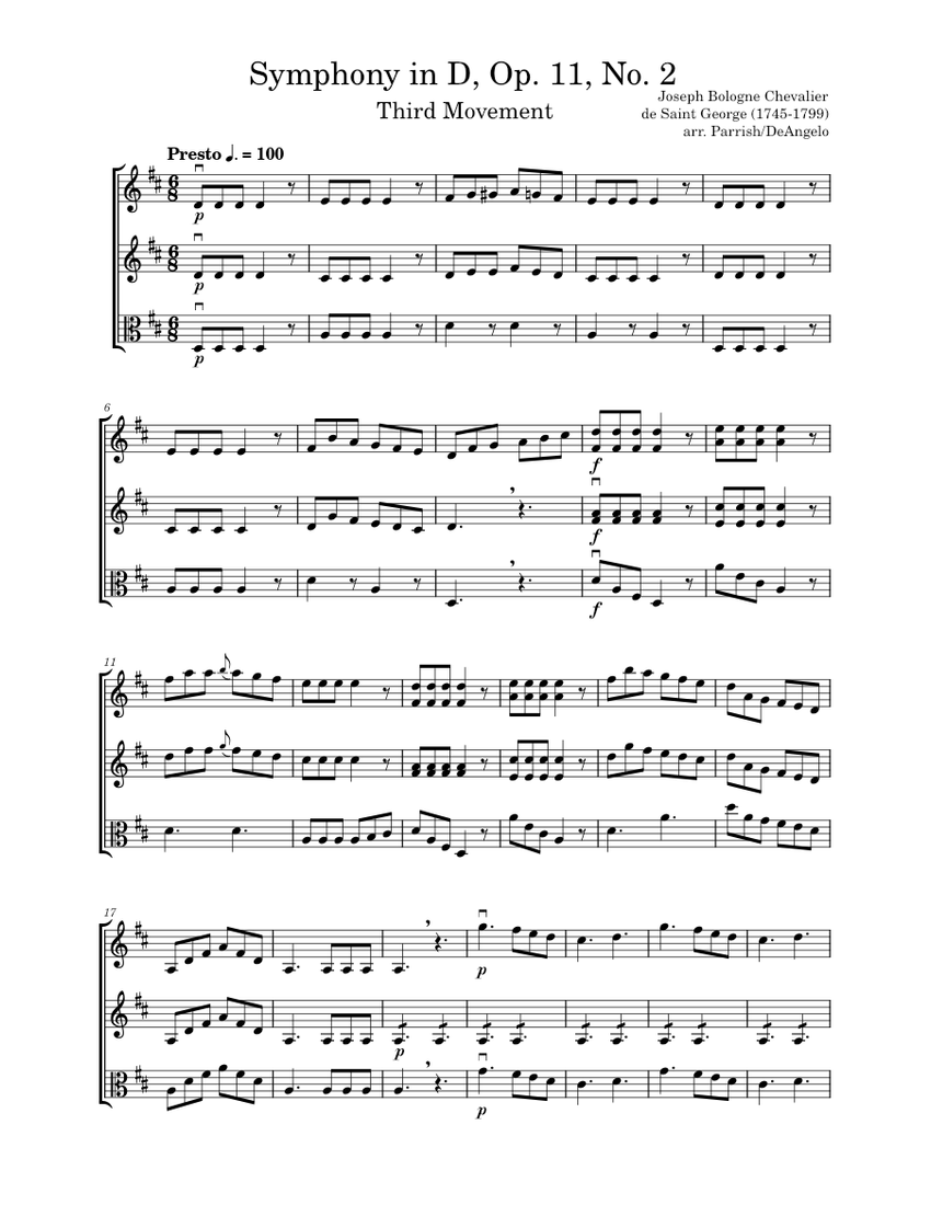 Symphony in D, Op. 11, No. 2, Third Movement – Joseph Bologne