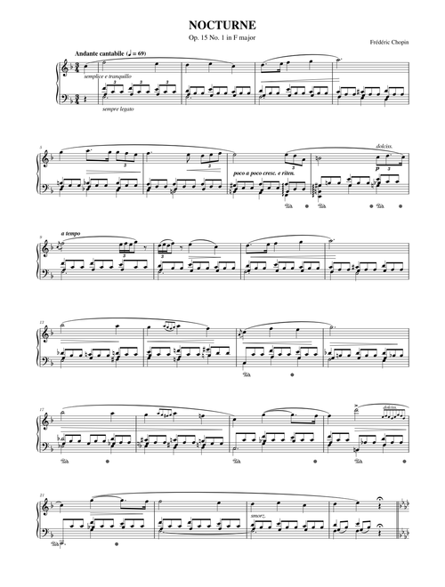 フレデリック・ショパン: 夜想曲 ヘ長調, 作品15 第1番 楽譜 ピアノ