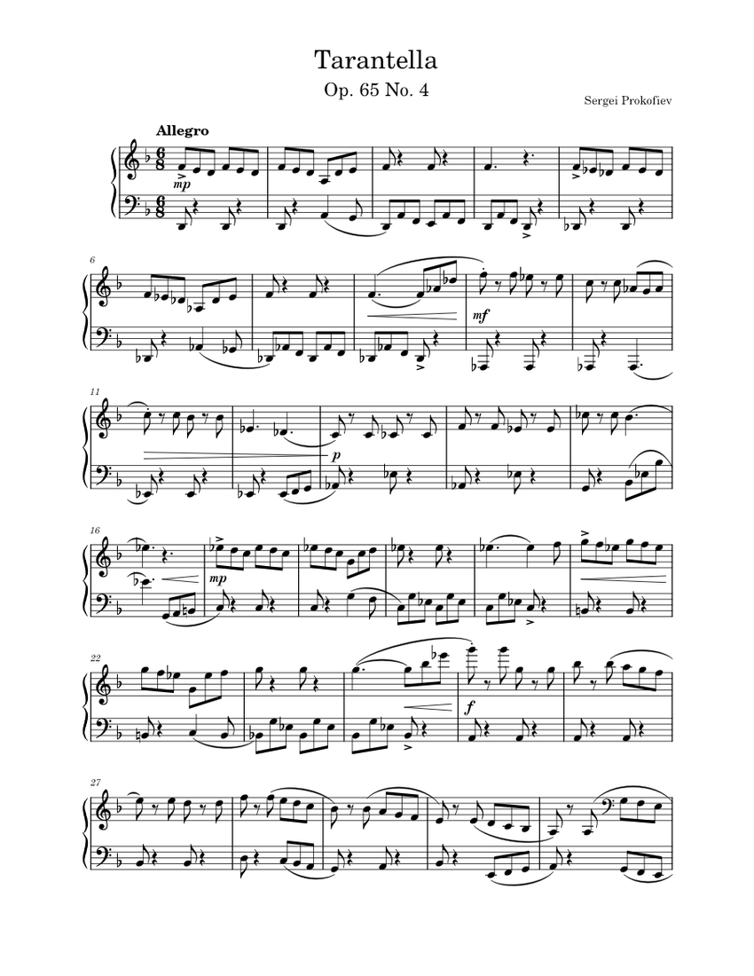 Tarantella Op. 65 No. 4 – Sergei Prokofiev 楽譜 ピアノ (ソロ