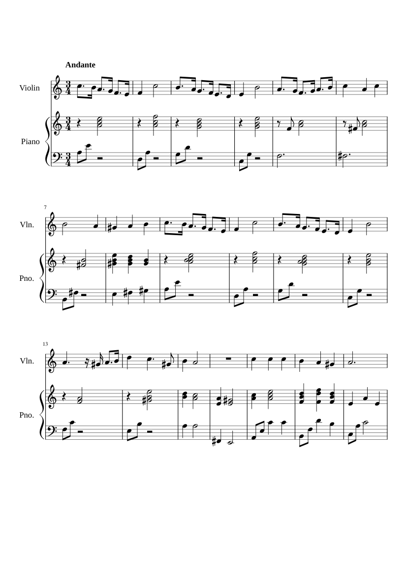 冬のソナタ 楽譜 ピアノ, バイオリン (ソロ) | MuseScore.com