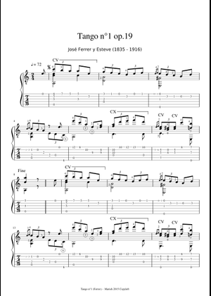 Tango No.2, Op.19 - José Ferrer y Esteve (1835-1916) - Tablature Sheet ...