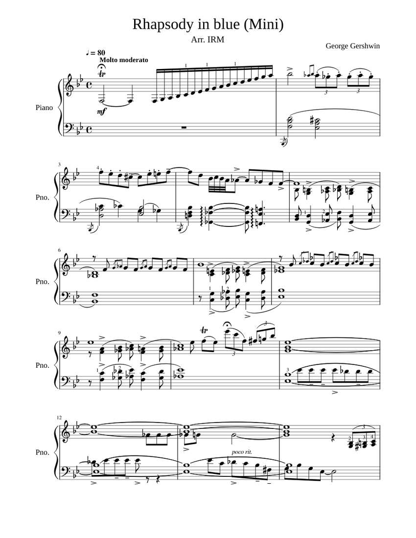 ラプソディ・イン・ブルー ミニ 楽譜 ピアノ (ソロ) | MuseScore.com