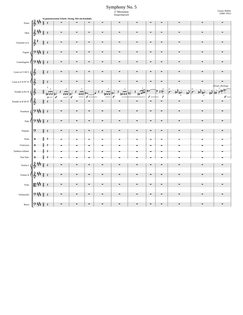 交響曲第5番、第1楽章 楽譜 チューバ, テナー・トロンボーン, ピッコロ