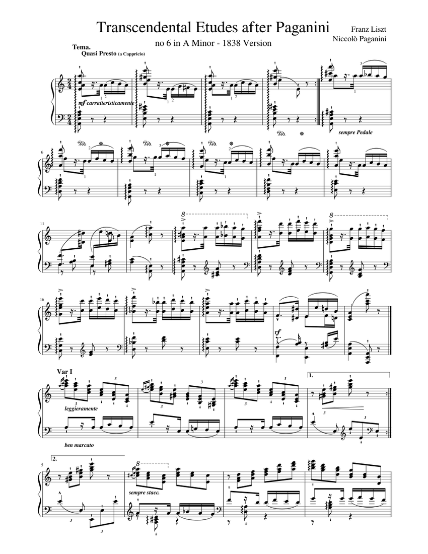 パガニーニによる超絶技巧練習曲 S. 140 第6番 楽譜 ピアノ (ソロ