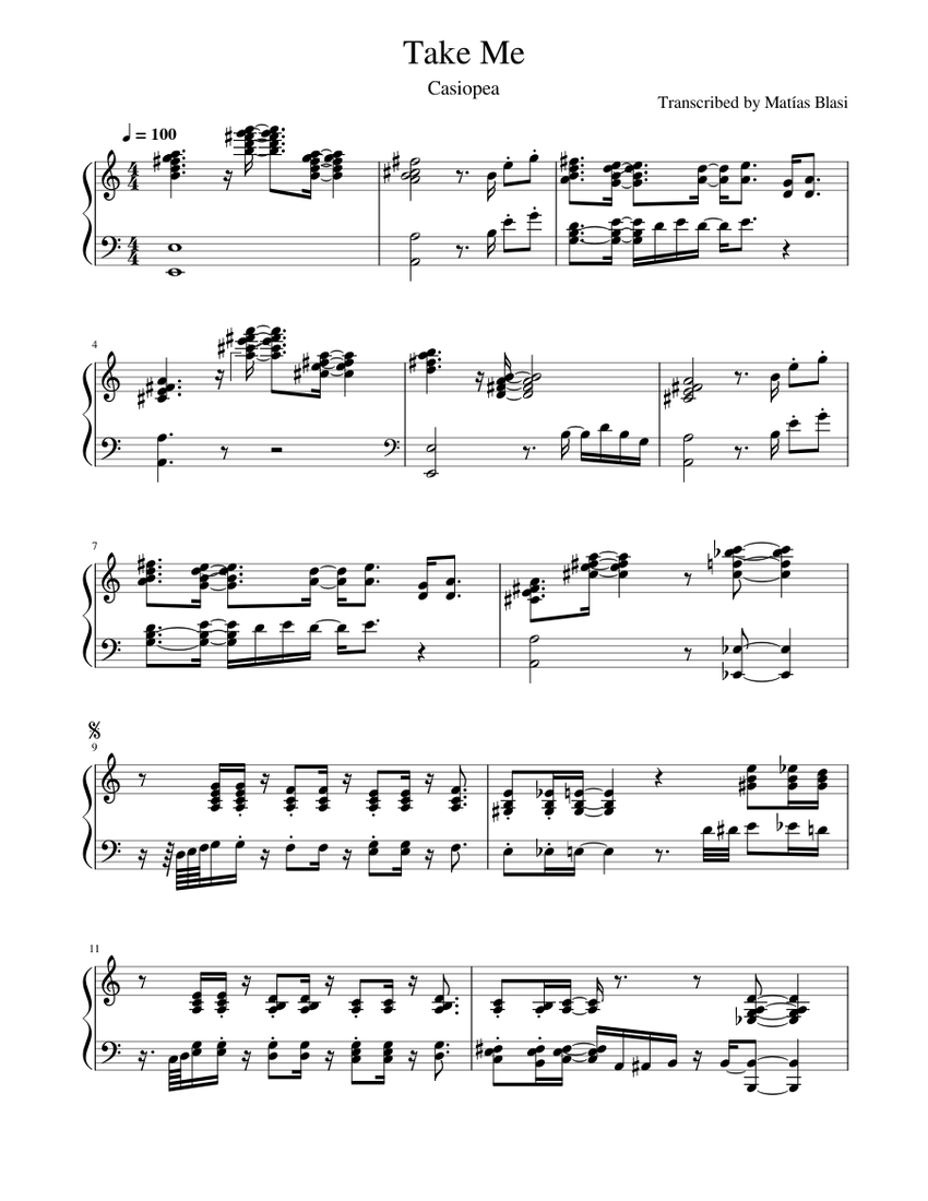テイク・ミー – カシオペア 楽譜 ピアノ (ソロ) | MuseScore.com