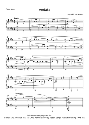 Andata - 坂本龍一 楽譜 コード付き ピアノ (ソロ) easy | MuseScore.com