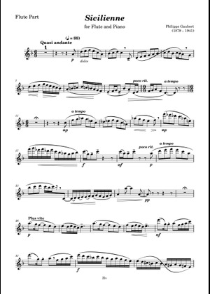 シシリエンヌ – フィリップ・ゴーベール 楽譜 ピアノ, フルート (ソロ
