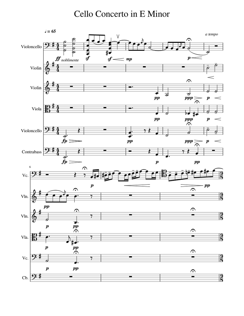 エルガーのチェロ協奏曲 ホ短調 (作業中) 楽譜 コントラバス