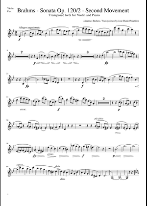ブラームス - ソナタ Op. 120/2 ヴァイオリンとピアノ G長調に移調