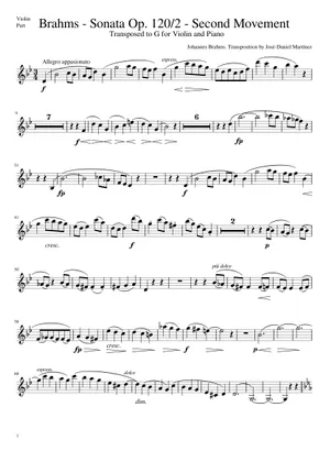 ブラームス - ソナタ Op. 120/2 ヴァイオリンとピアノ G長調に移調 ブラームス - ソナタ Op. 120/2 ヴァイオリンとピアノ G長調に移調