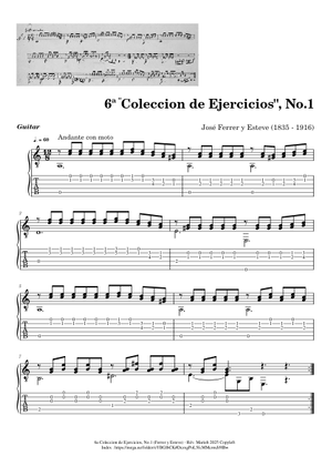 6a Coleccion de Ejercicios, No.4 – José Ferrer - Tab 楽譜 ギター (混合デュオ ...