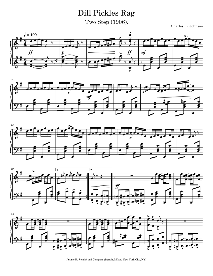 Dill Pickles Rag by Charles. L. Johnson (1906) Sheet Music for Piano ...