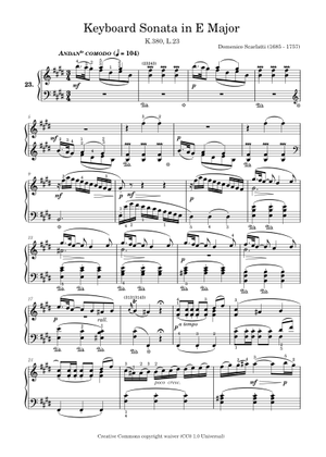 Keyboard Sonata in E major, K.380 - Domenico Scarlatti 楽譜 ピアノ