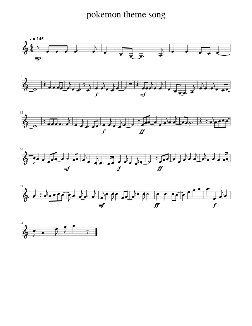 ポケモンテーマソング 楽譜 トランペット（B♭調） (ソロ) | MuseScore.com