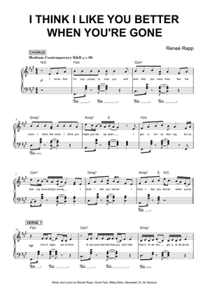 I Think I Like You Better When You're Gone の公式楽譜を演奏する by Reneé Rapp ピアノ ...