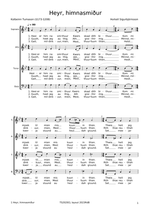 Heyr, himnasmiður - Þorkell Sigurbjörnsson 楽譜 ベースギター, シンセサイザー (混合カルテット ...