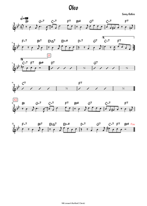 Oleo – Sonny Rollins [Blue OLEO] 楽譜 コード付き ピアノ, ベース
