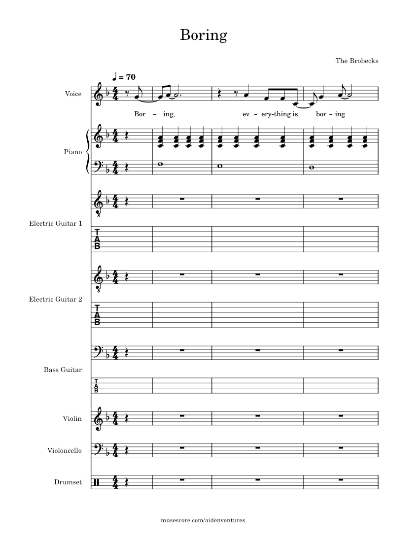 Boring – The Brobecks Sheet Music and Tab for Piano, Vocals, Violin ...