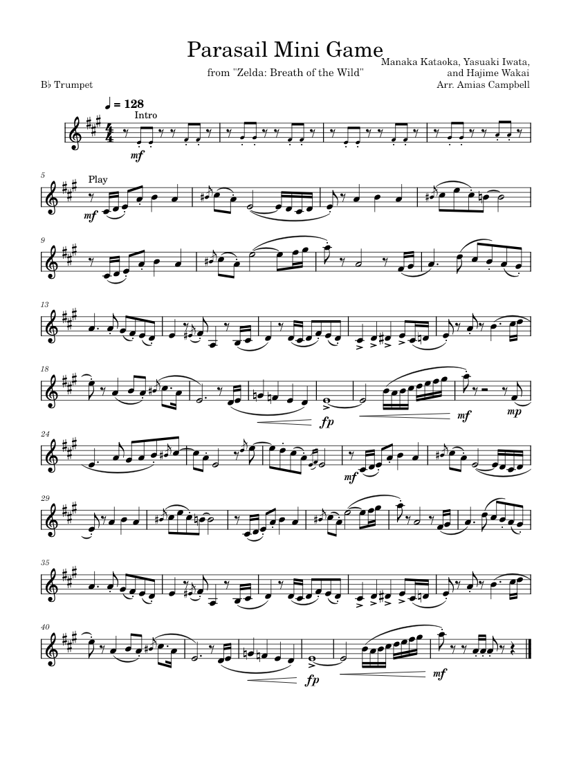 BOTW - パラセールミニゲーム、トランペット用編曲 楽譜 トランペット