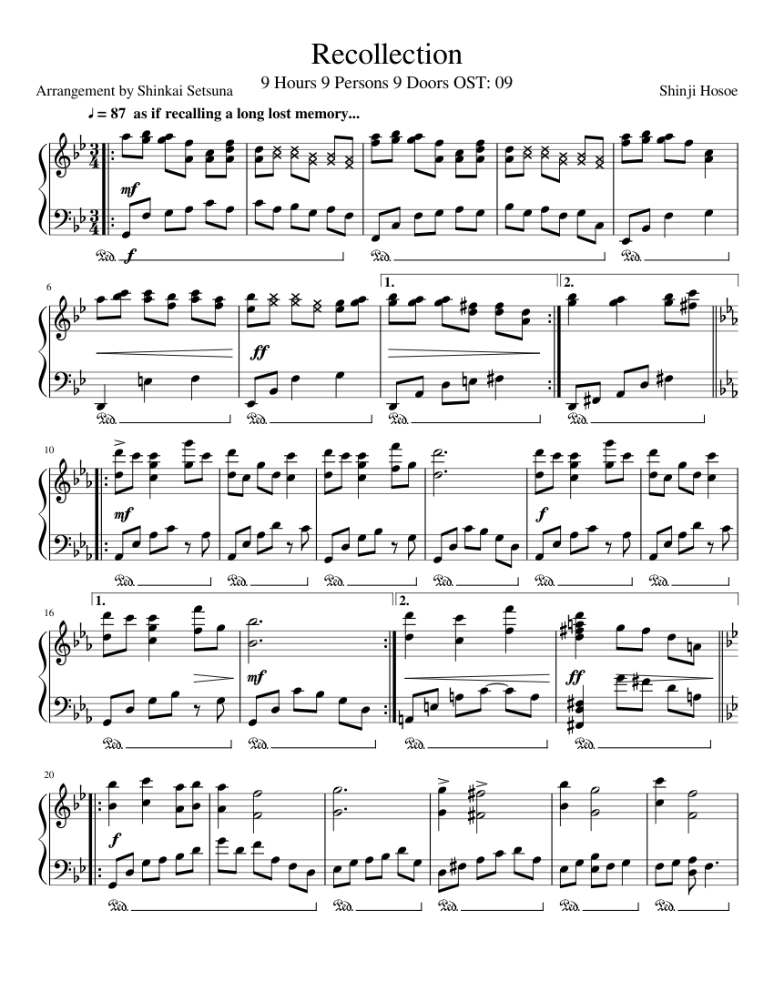 回想 - 細江慎治 楽譜 ピアノ (ソロ) easy | MuseScore.com
