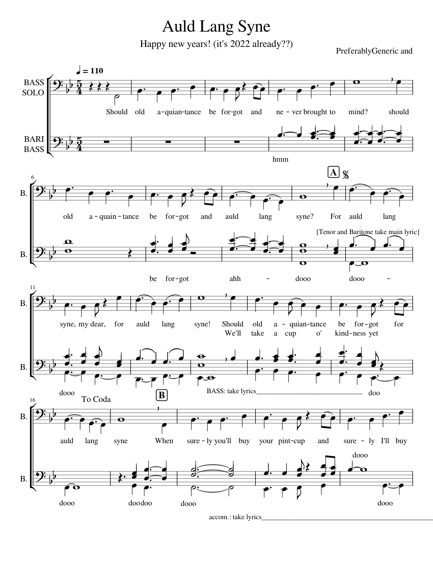 蛍の光 (四分音符スウィング) 楽譜 ピアノ (アカペラ) | MuseScore.com