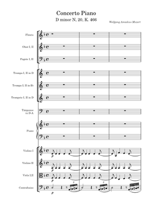 モーツァルト：ピアノ協奏曲第20番 ニ短調 K.466 楽譜 ピアノ (ソロ