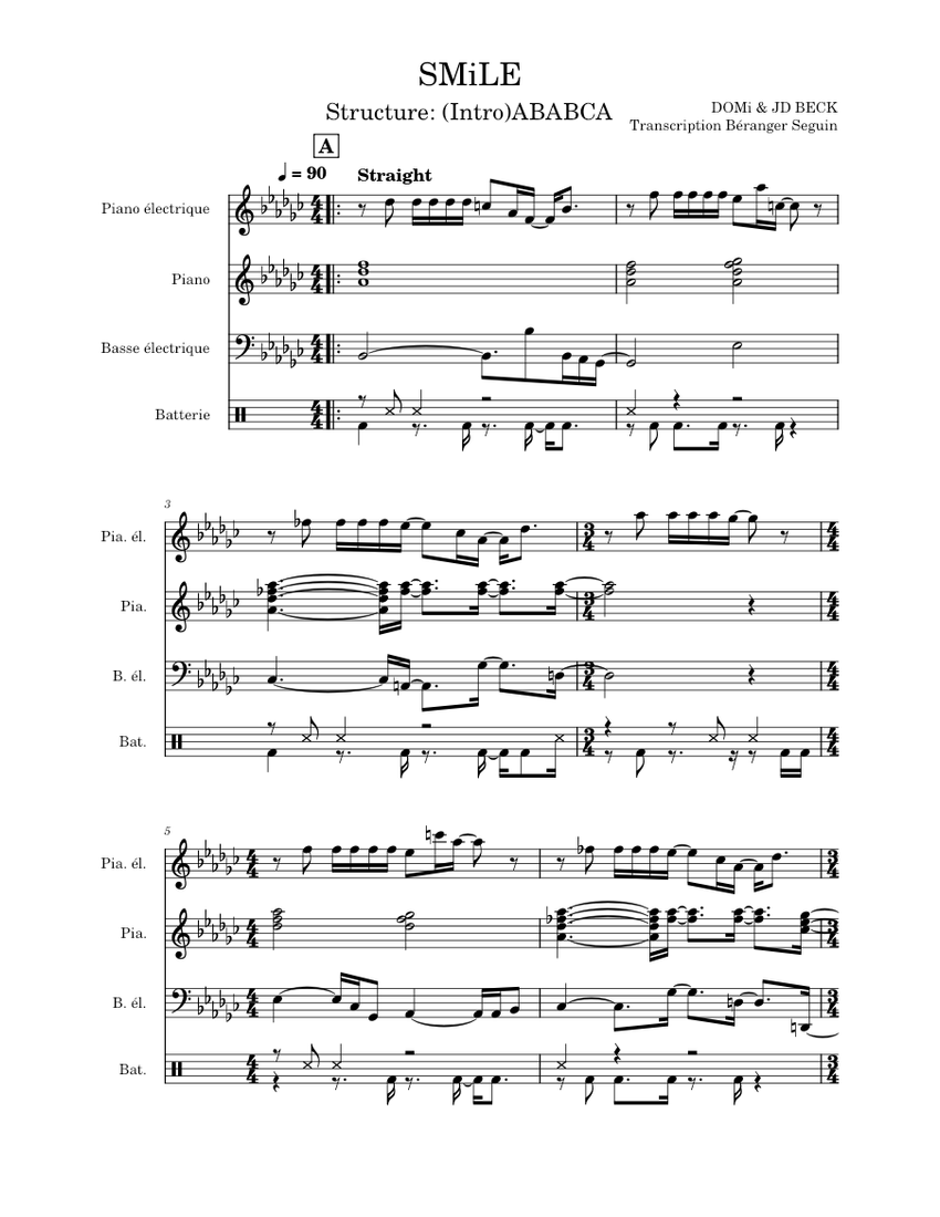 スマイル 楽譜 ピアノ, ベースギター, ドラムグループ (ジャズバンド 