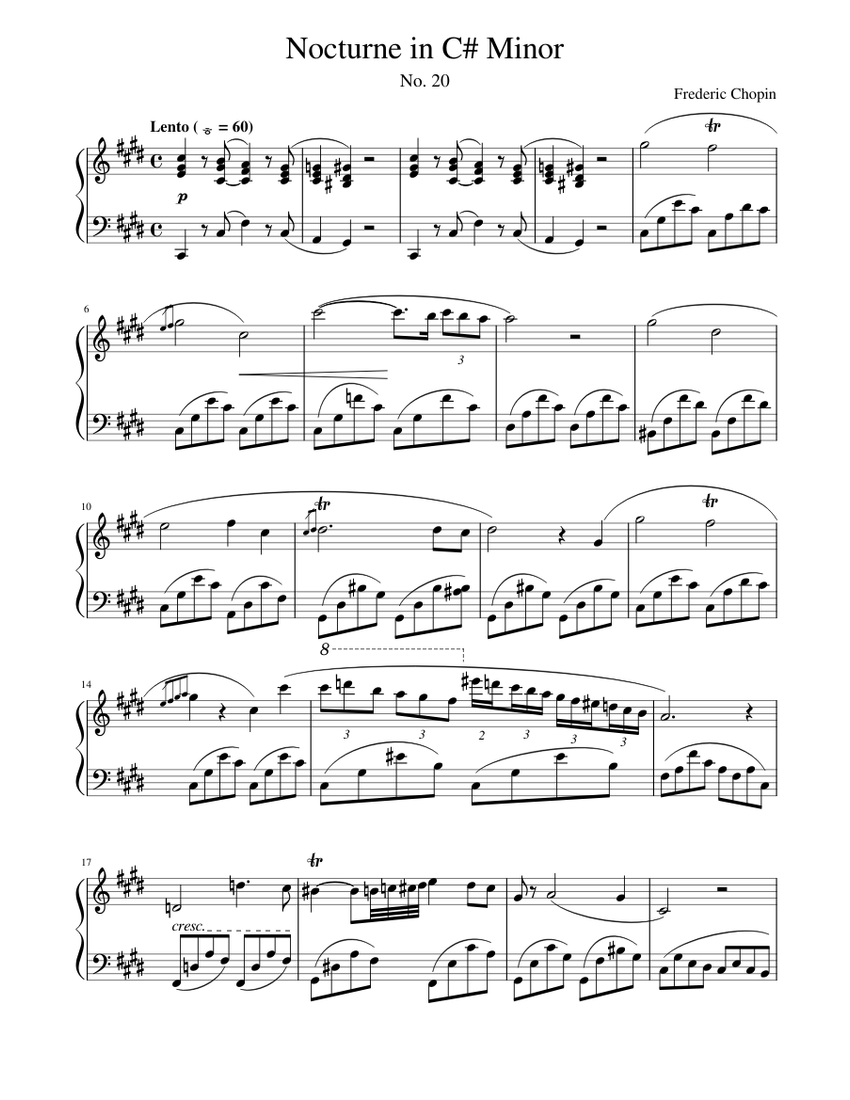 夜想曲 第20番 嬰ハ短調 楽譜 ピアノ (ソロ) | MuseScore.com
