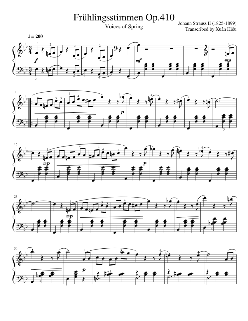 春の声 (ヨハン・シュトラウス2世) 楽譜 ピアノ (ソロ) | MuseScore.com