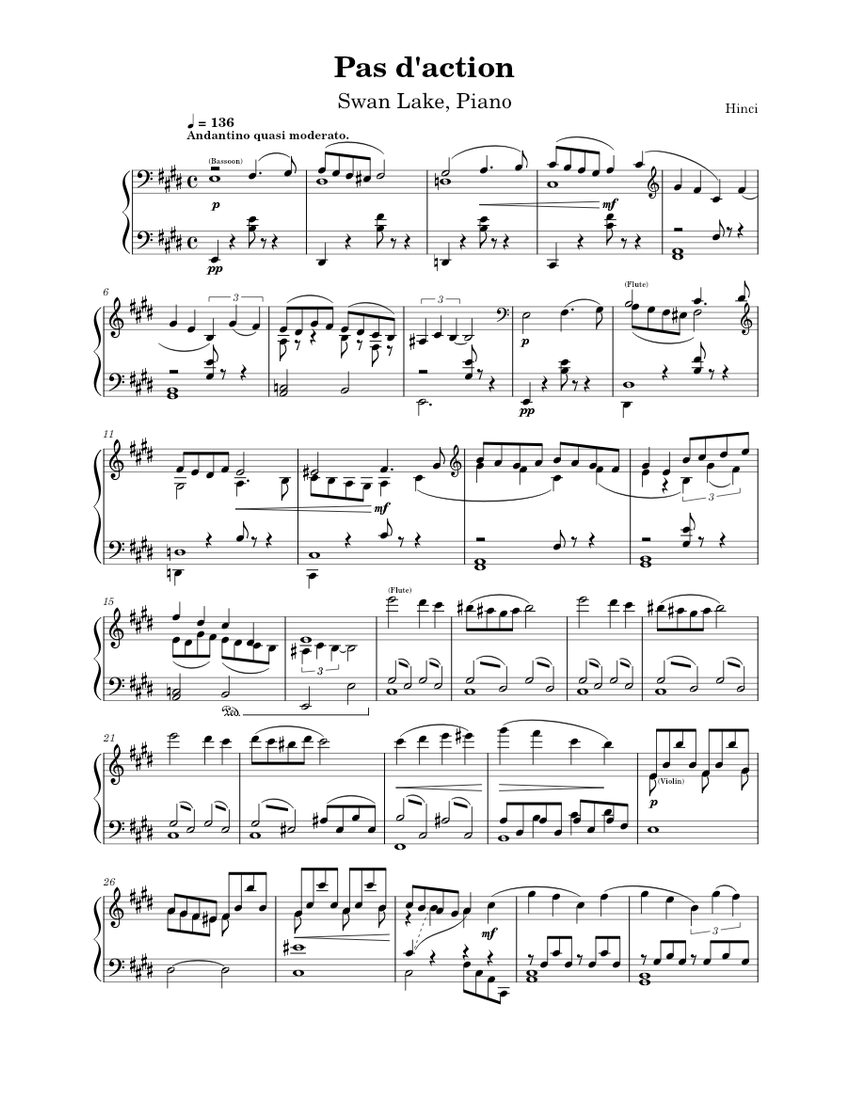 白鳥の湖、6. パ・ダクション（ソロ） 楽譜 ピアノ (ソロ) | MuseScore.com