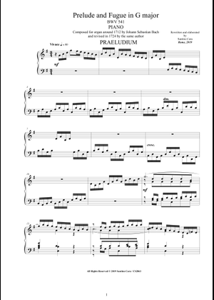 プレリュード ト長調 BWV 541 J.S.バッハ 楽譜 オルガン (混合デュオ