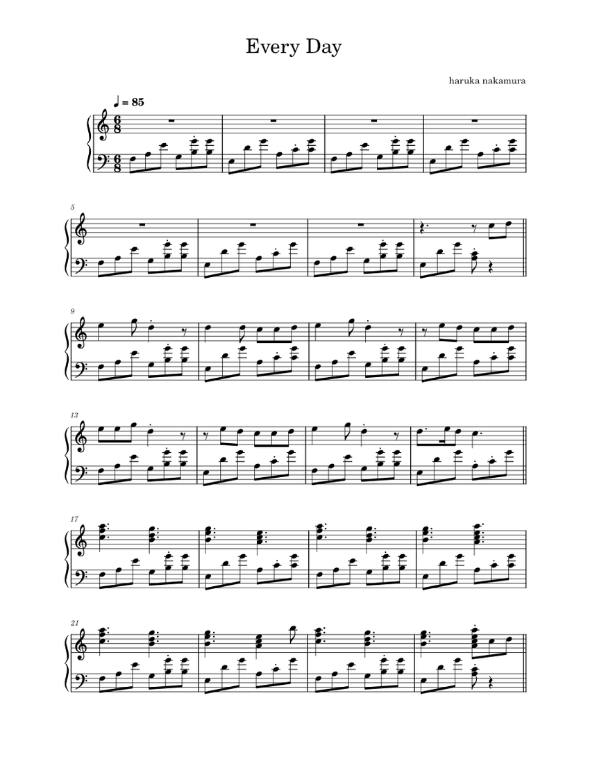毎日 – haruka nakamura 楽譜 ピアノ (ソロ) | MuseScore.com