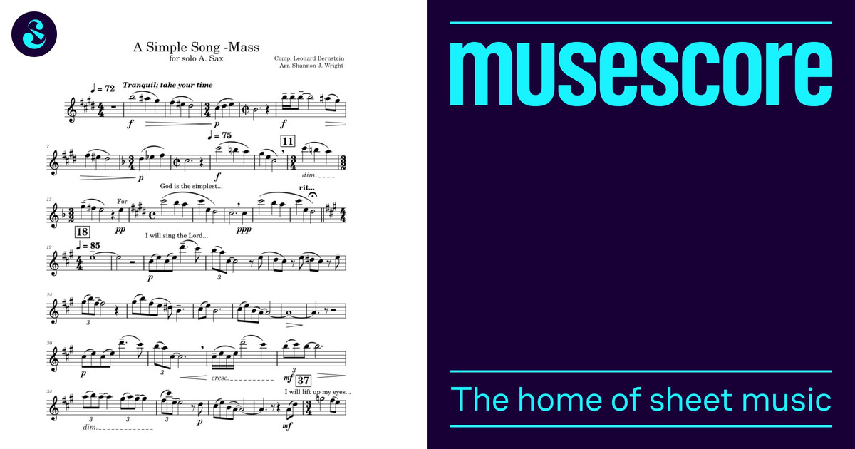 A Simple Song -Mass, Bernstein (for solo A. sax) 楽譜 アルト