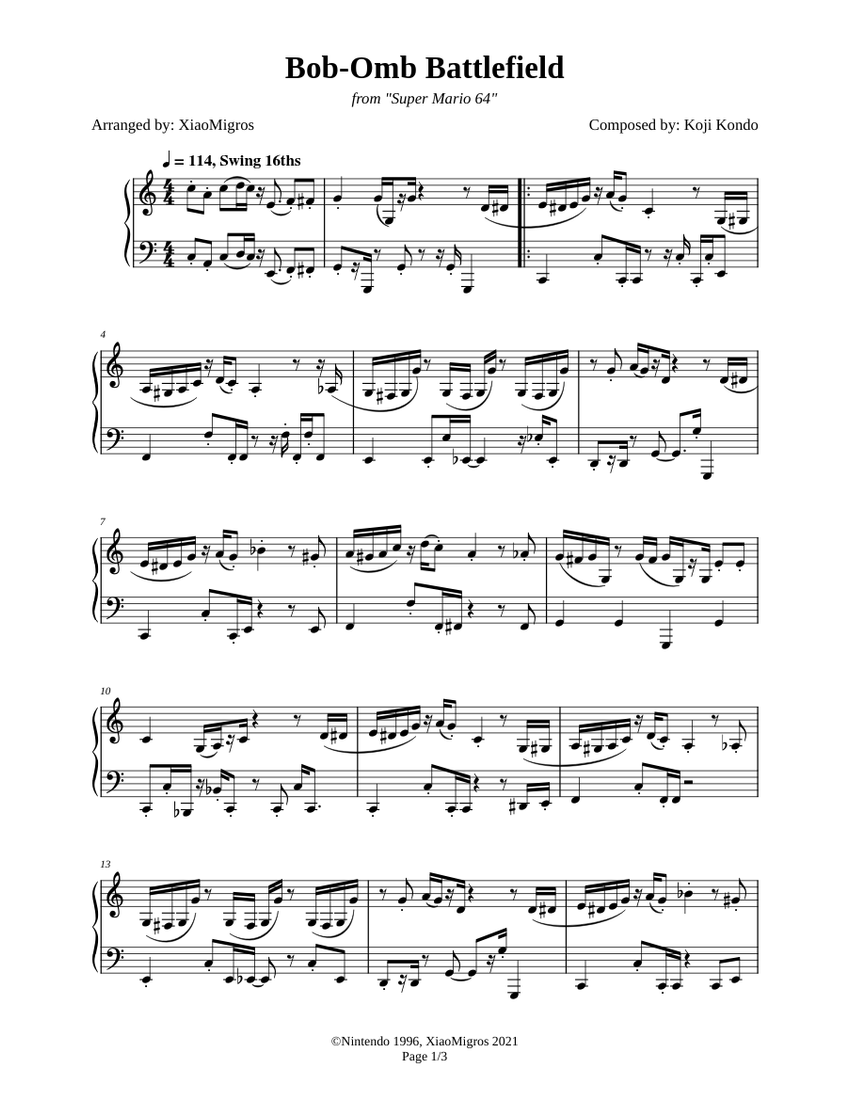 ボム兵の戦場 - スーパーマリオ64 楽譜 ピアノ (ソロ) | MuseScore.com