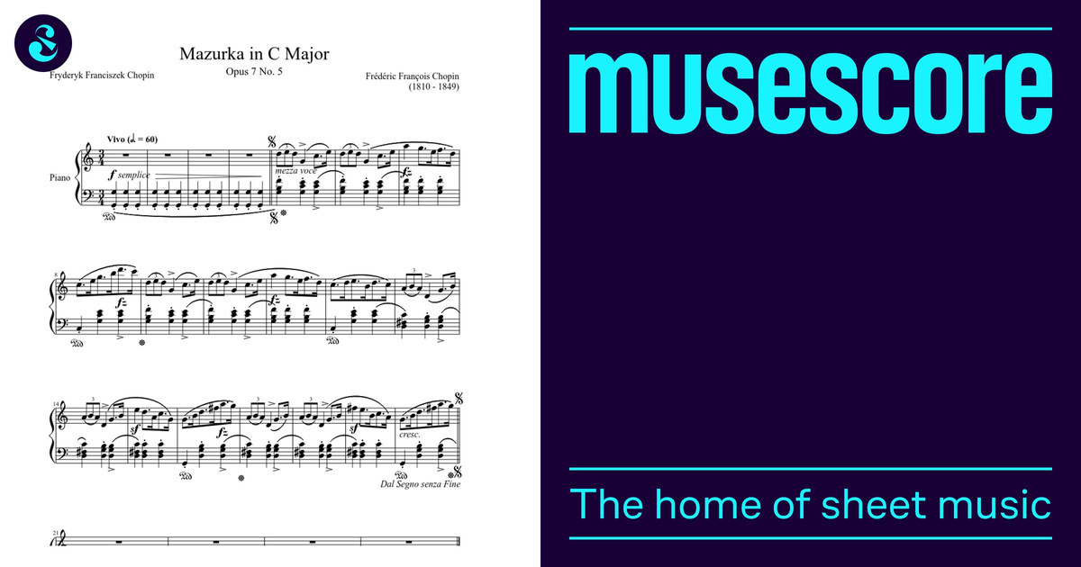 マズルカ 作品7 第5番 ハ長調 楽譜 ピアノ (ソロ) easy | MuseScore.com