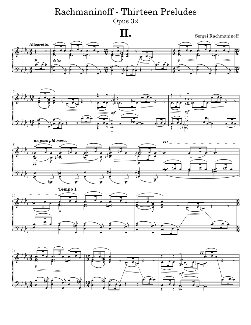 ラフマニノフ：13の前奏曲 作品32 第2番 楽譜 ピアノ (ソロ