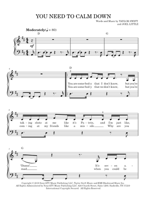 You need to calm down の公式楽譜を演奏する by Taylor Swift