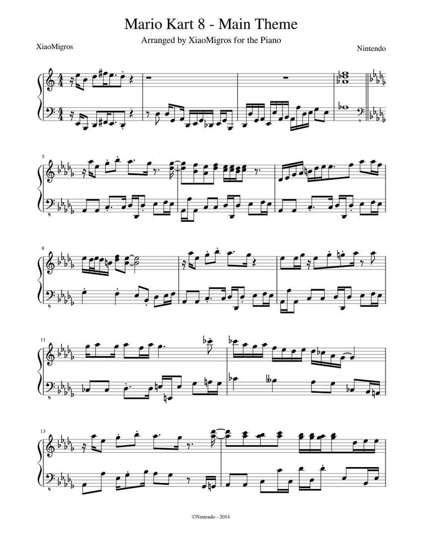 マリオカート8 - メインテーマ 楽譜 ピアノ (ソロ) | MuseScore.com